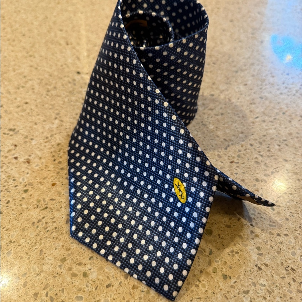 Yves Saint Laurent Blue and White Polka Dot Tie
